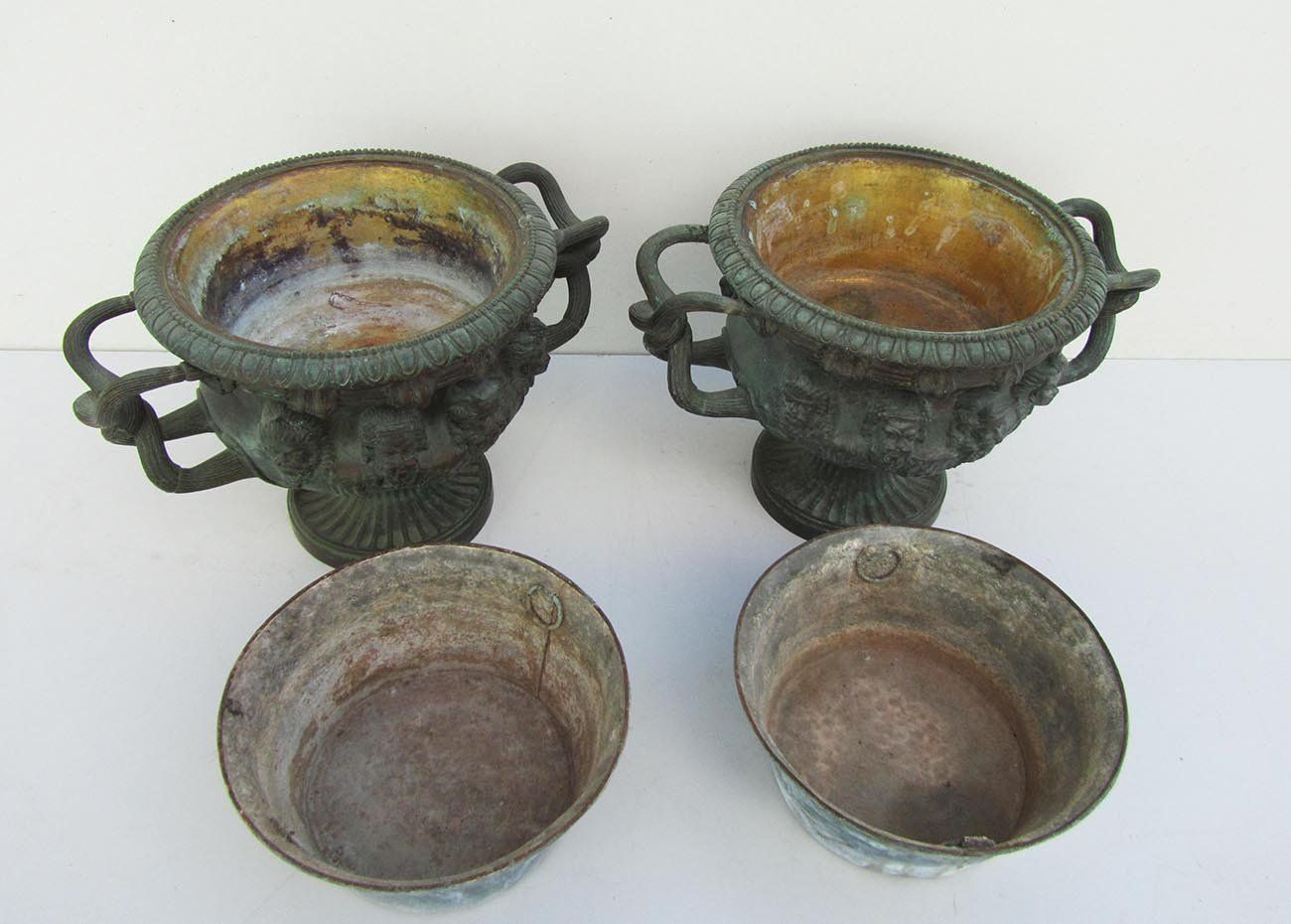Antique Bronze Warwick Albani Planters From Cd, Set Of 2 photo Garden Decor