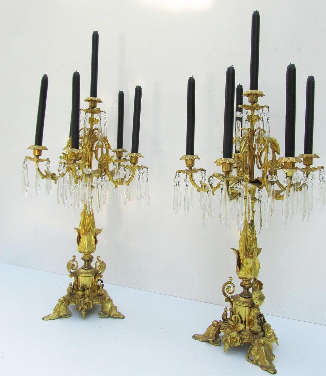 19th Century Gilt Bronze & Crystal Candelabras, Set Of 2 photo furniture