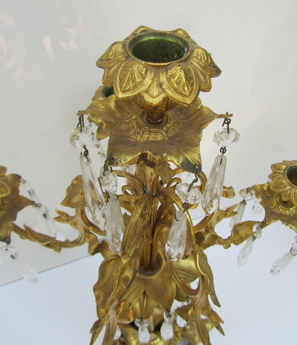19th Century Gilt Bronze & Crystal Candelabras, Set Of 2 photo vinterior