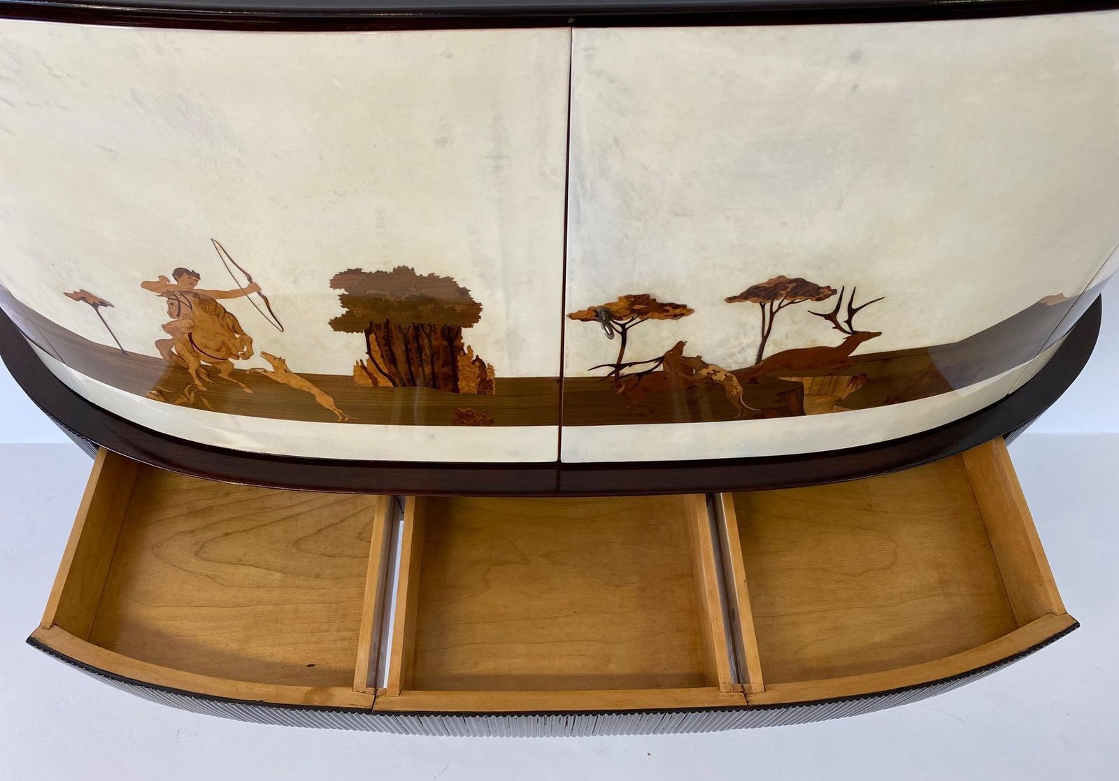 photo buy Italian Art Deco Bar Cabinet In Parchment With Inlays Signed By Anzani 1930s