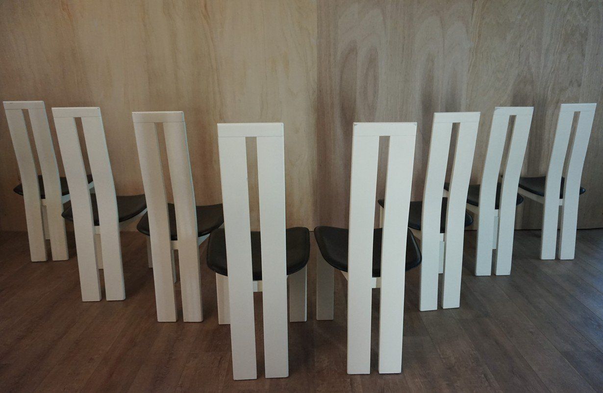 photo vinterior Black & White Italian Dining Chairs By Pietro Costantini For Ello, 1970s, Set Of 8