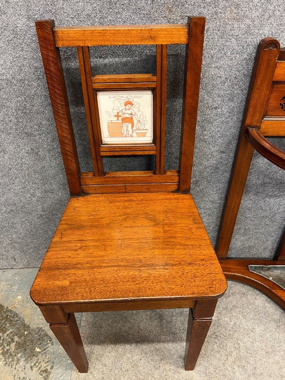 Furniture Rare Ellen E. Houghton Of Minton Tiled Hall Stand And Hall Chairs "Days Of The Week" photo
