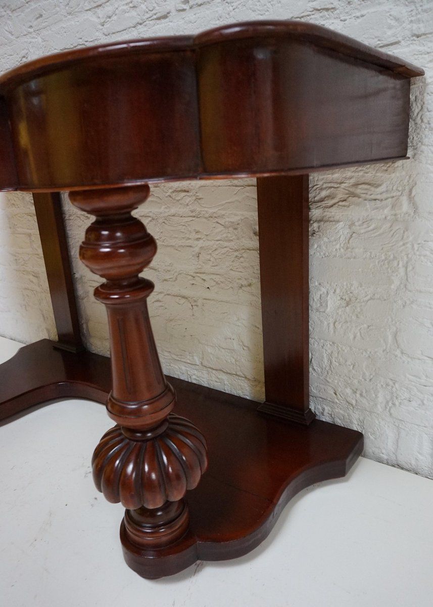 Biedermeier Mahogany Wall Console Table Or Desk With Leather Inlay Top And Drawer photo furniture