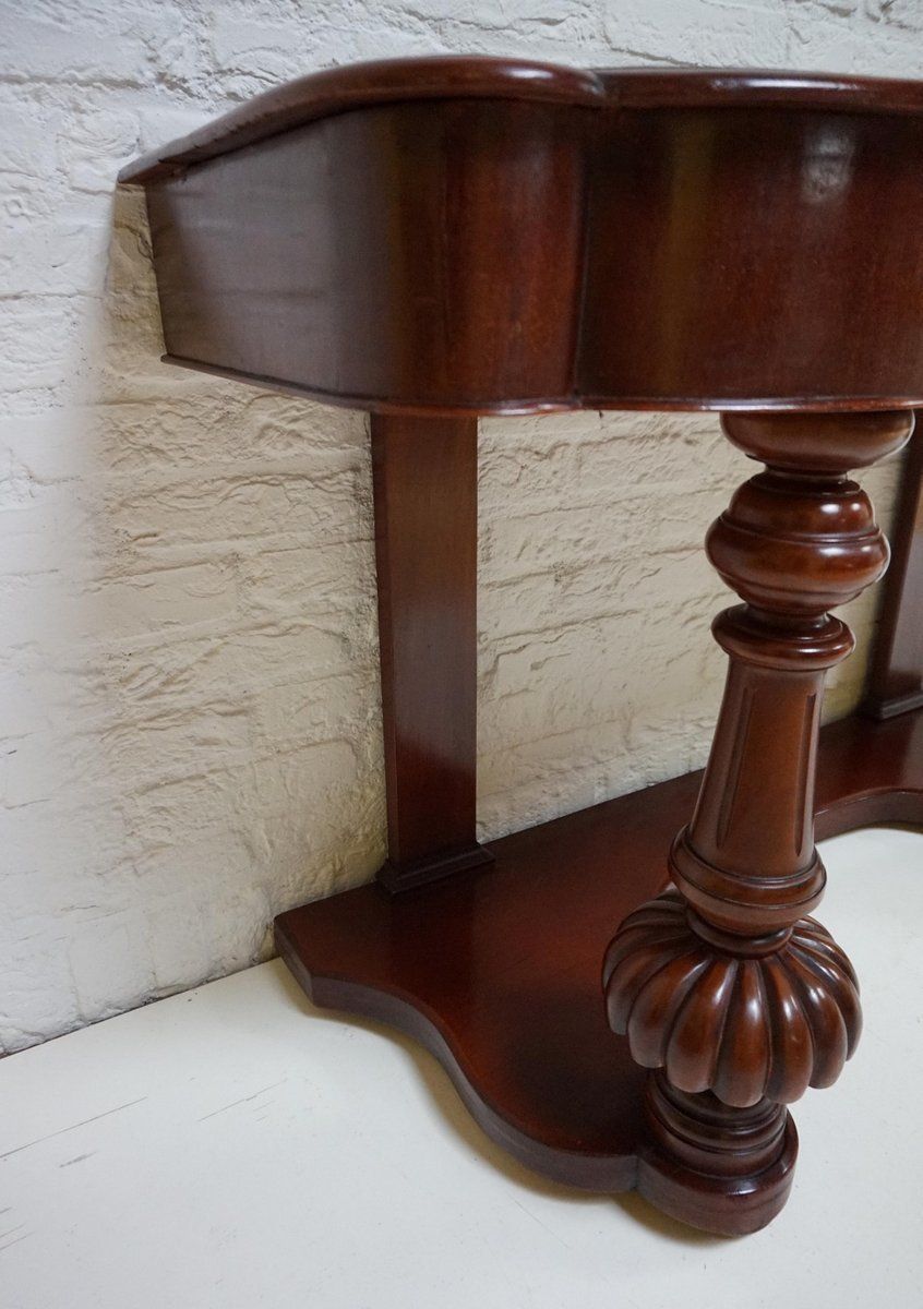 Biedermeier Mahogany Wall Console Table Or Desk With Leather Inlay Top And Drawer photo for sale