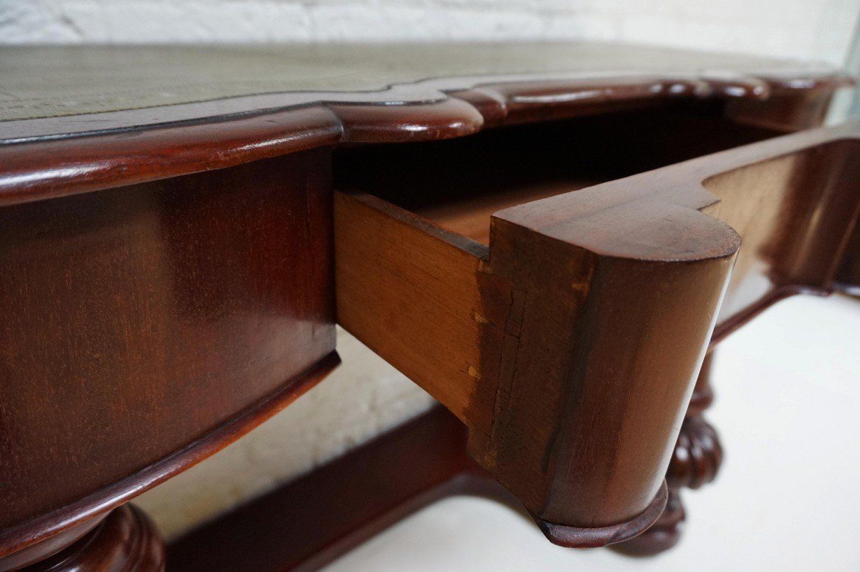 Biedermeier Mahogany Wall Console Table Or Desk With Leather Inlay Top And Drawer photo vintage