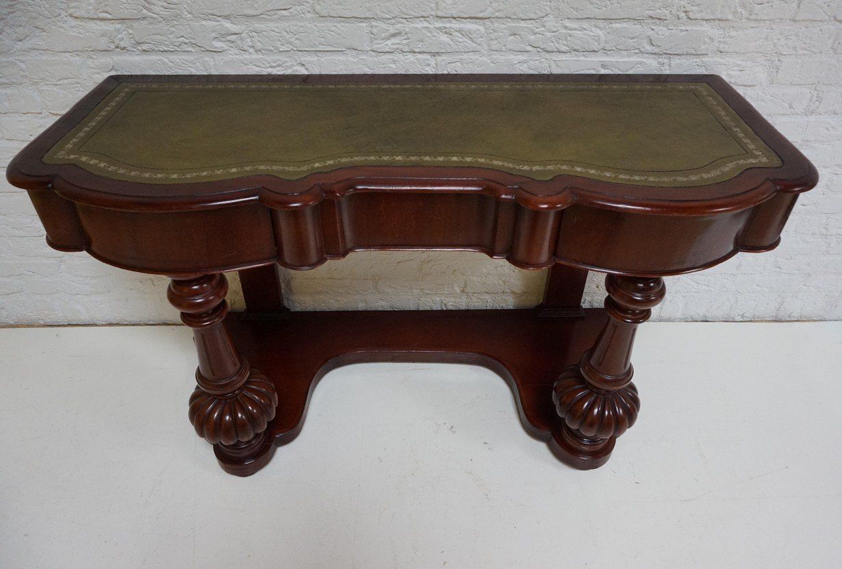 Furniture Biedermeier Mahogany Wall Console Table Or Desk With Leather Inlay Top And Drawer photo