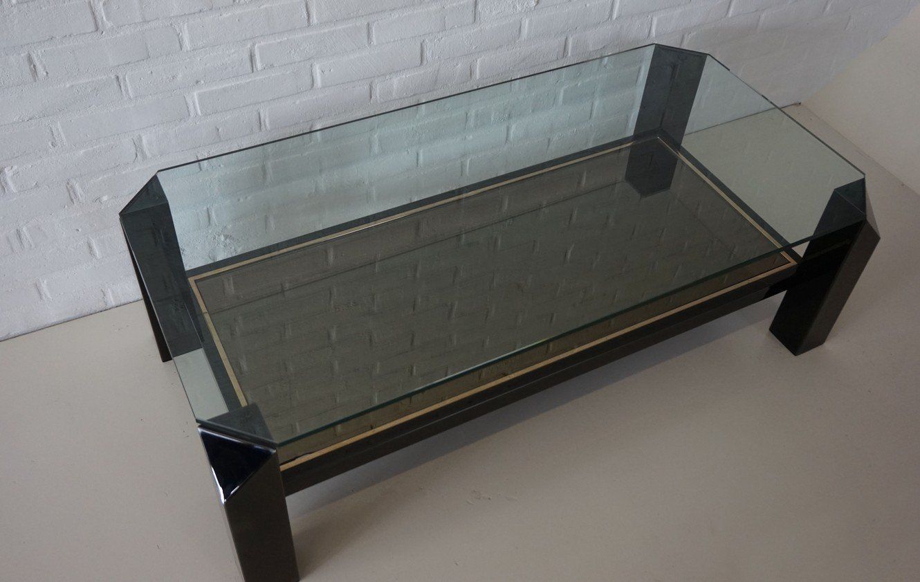Black & Gold Plated Sculptural Coffee Table From Belgo Chrom & Dewulf Selection, 1970s photo Furniture