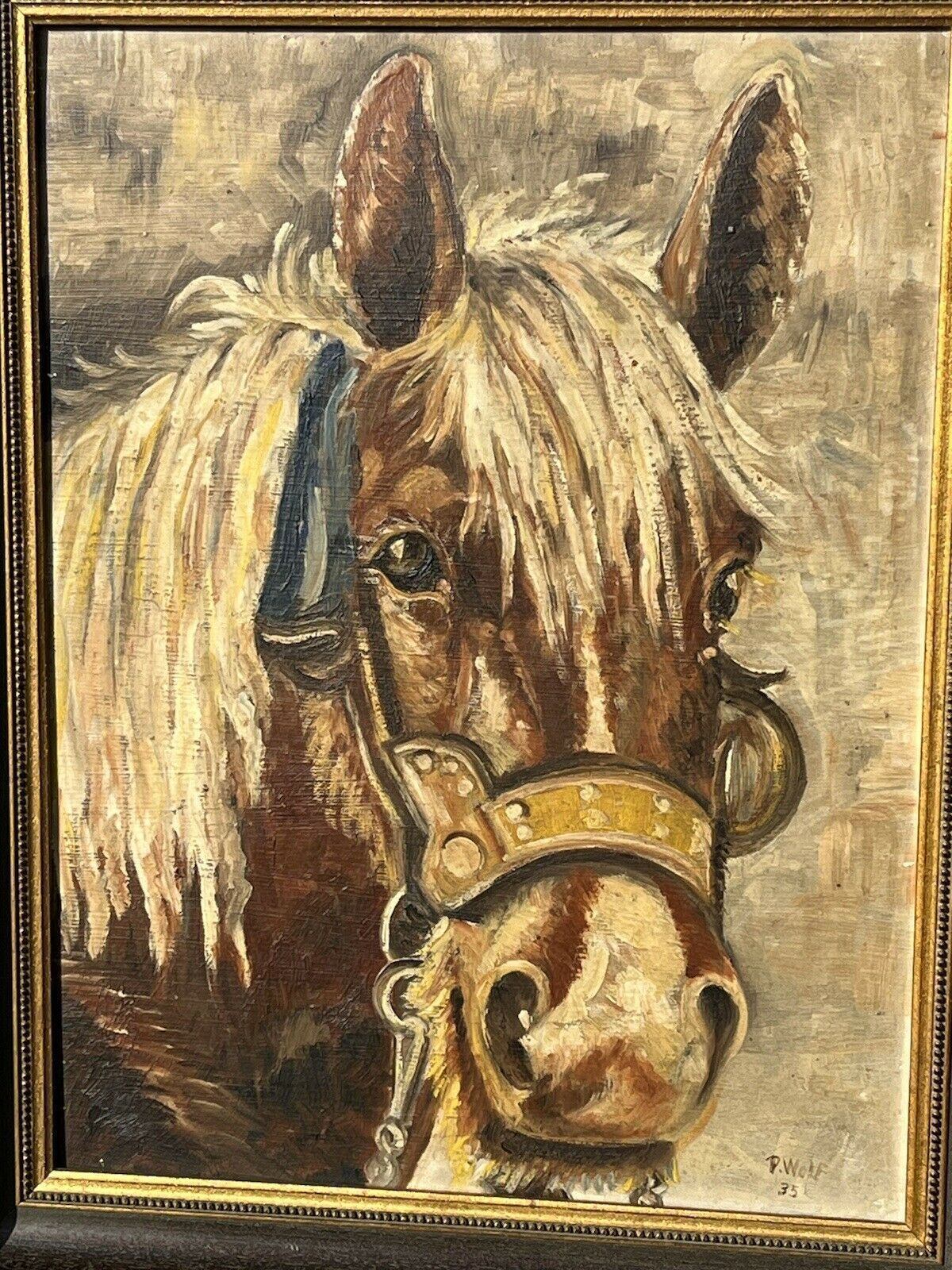 Horse Oil Painting, Signed P Wolf photo for sale