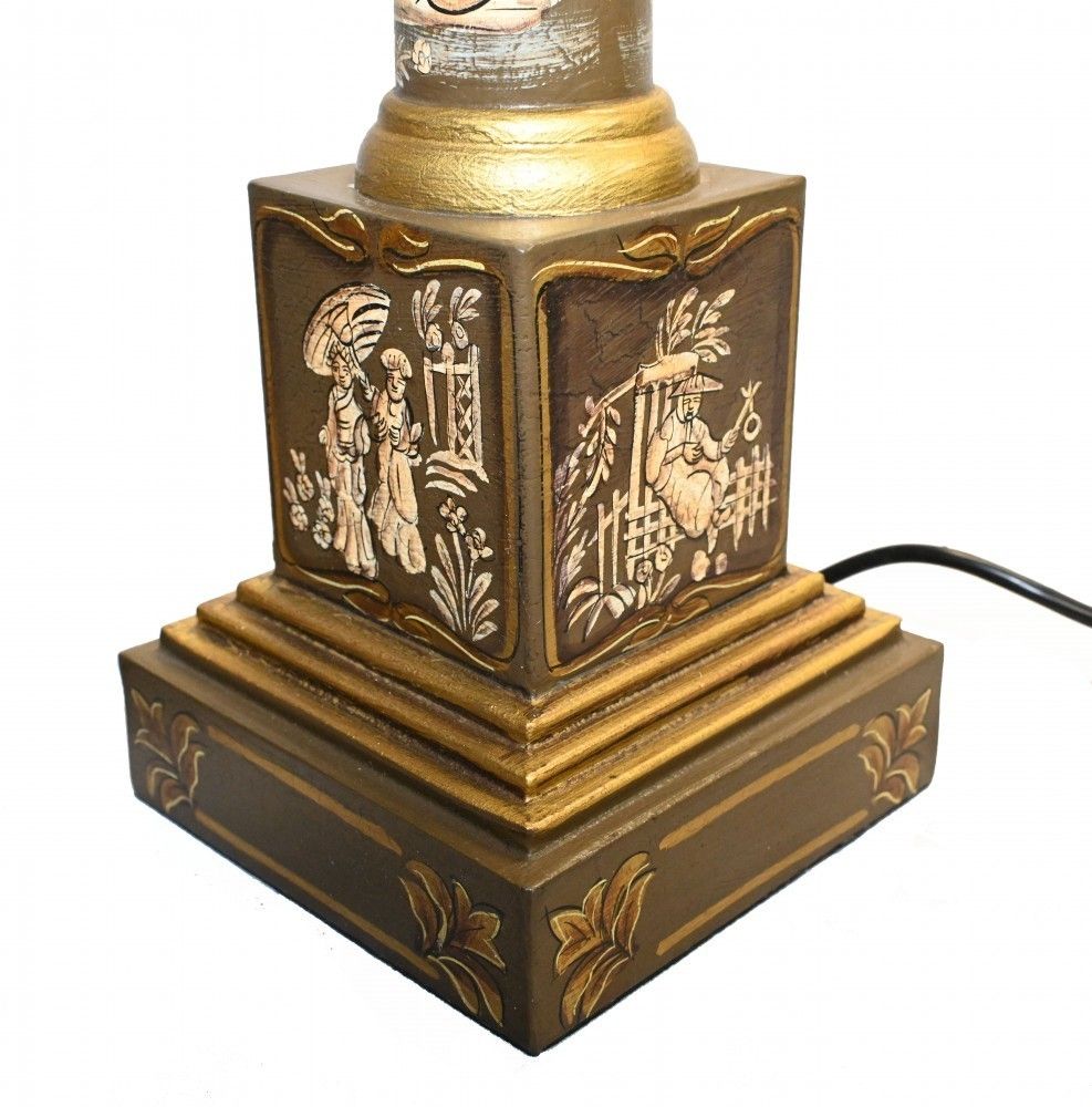 Pair Chinoiserie Lights Column Lamps Lacquer photo buy