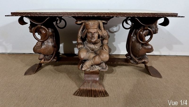 Iron And Marble Coffee Table Jm Rothschild – 1950 photo vintage