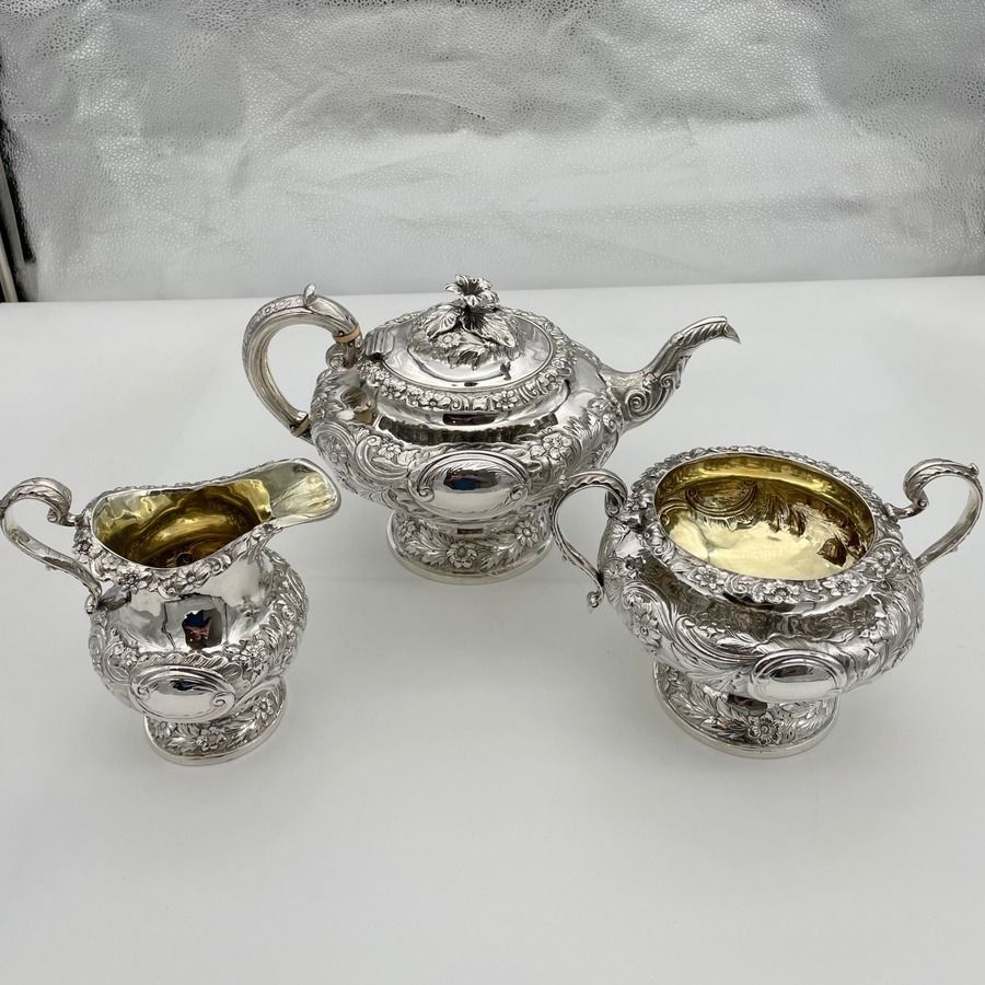 William IV Sterling Silver Three Piece Tea Set London 1834 John Wakefield photo furniture