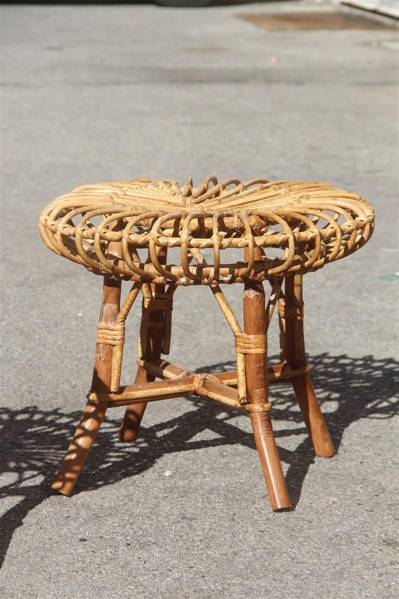 Pair Of Round Midcentury Stools Bamboo Curved Minimal Italian Design Brown photo furniture