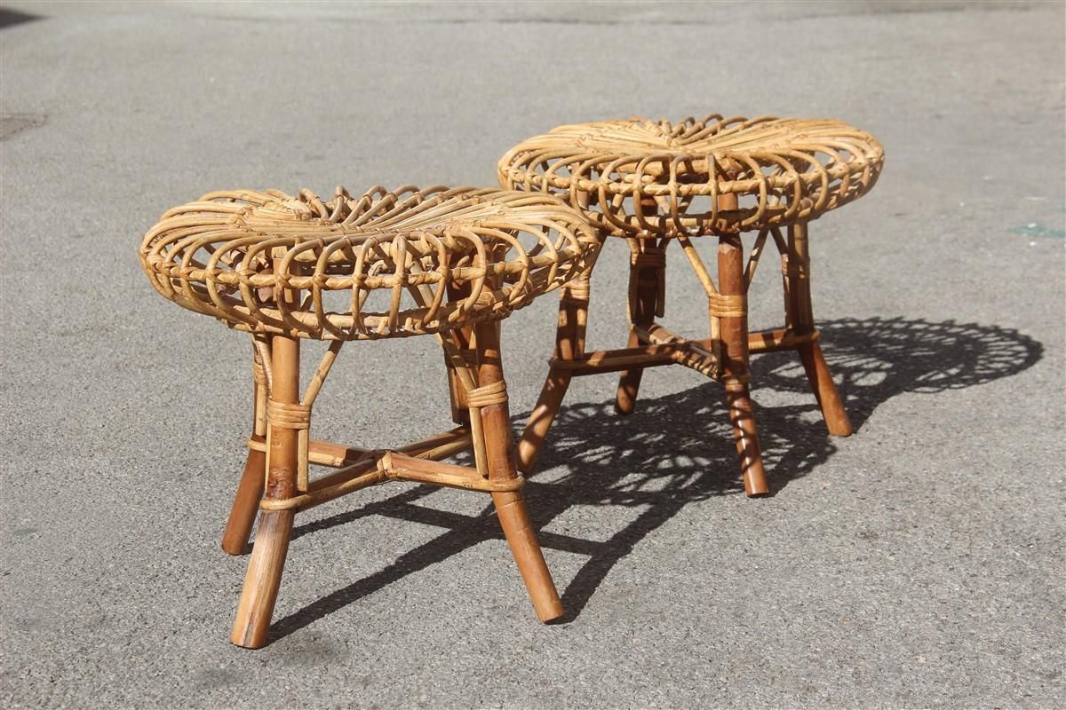 photo furniture Pair Of Round Midcentury Stools Bamboo Curved Minimal Italian Design Brown