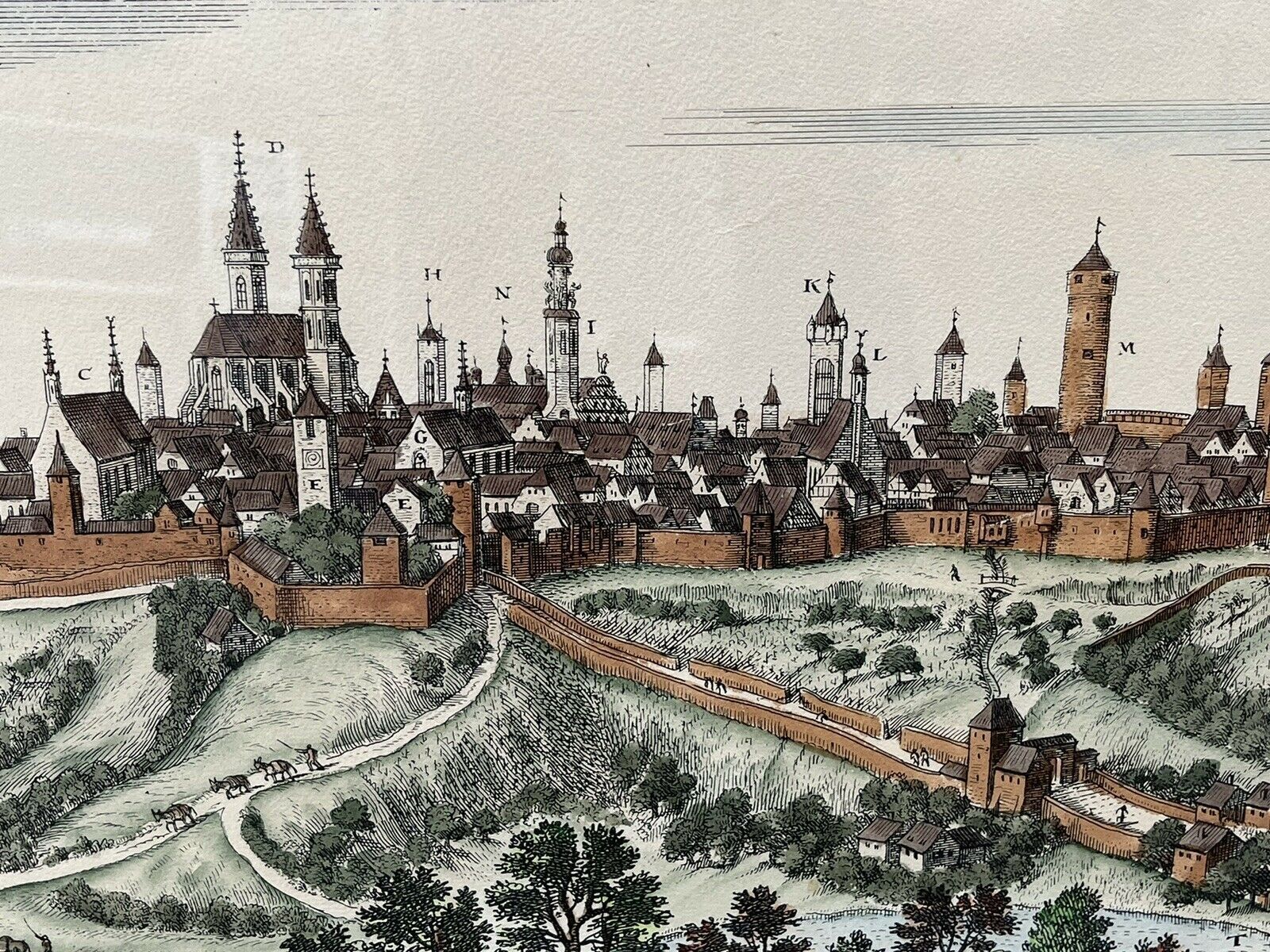 Antique Coloured Engraving By Conrad Buno Delineaut Of German Towns photo vinterior