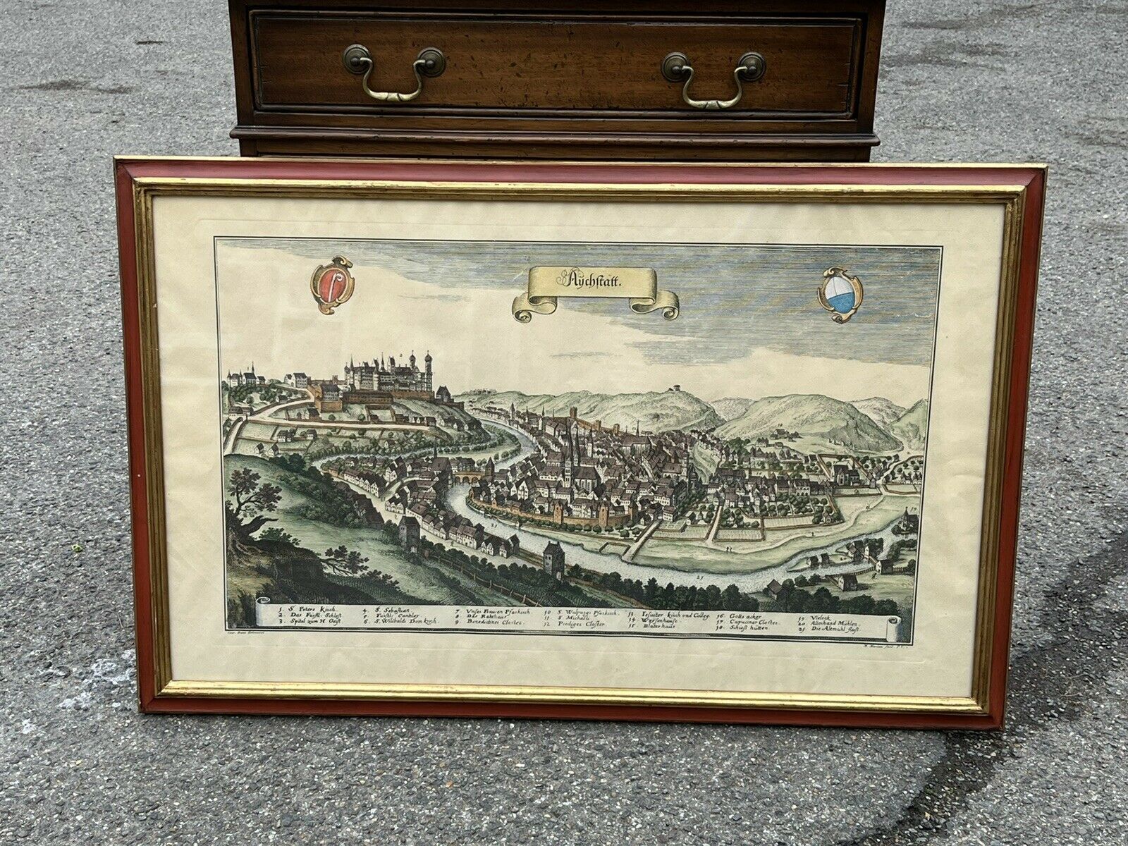Antique Coloured Engraving By Conrad Buno Delineaut Of German Towns photo furniture
