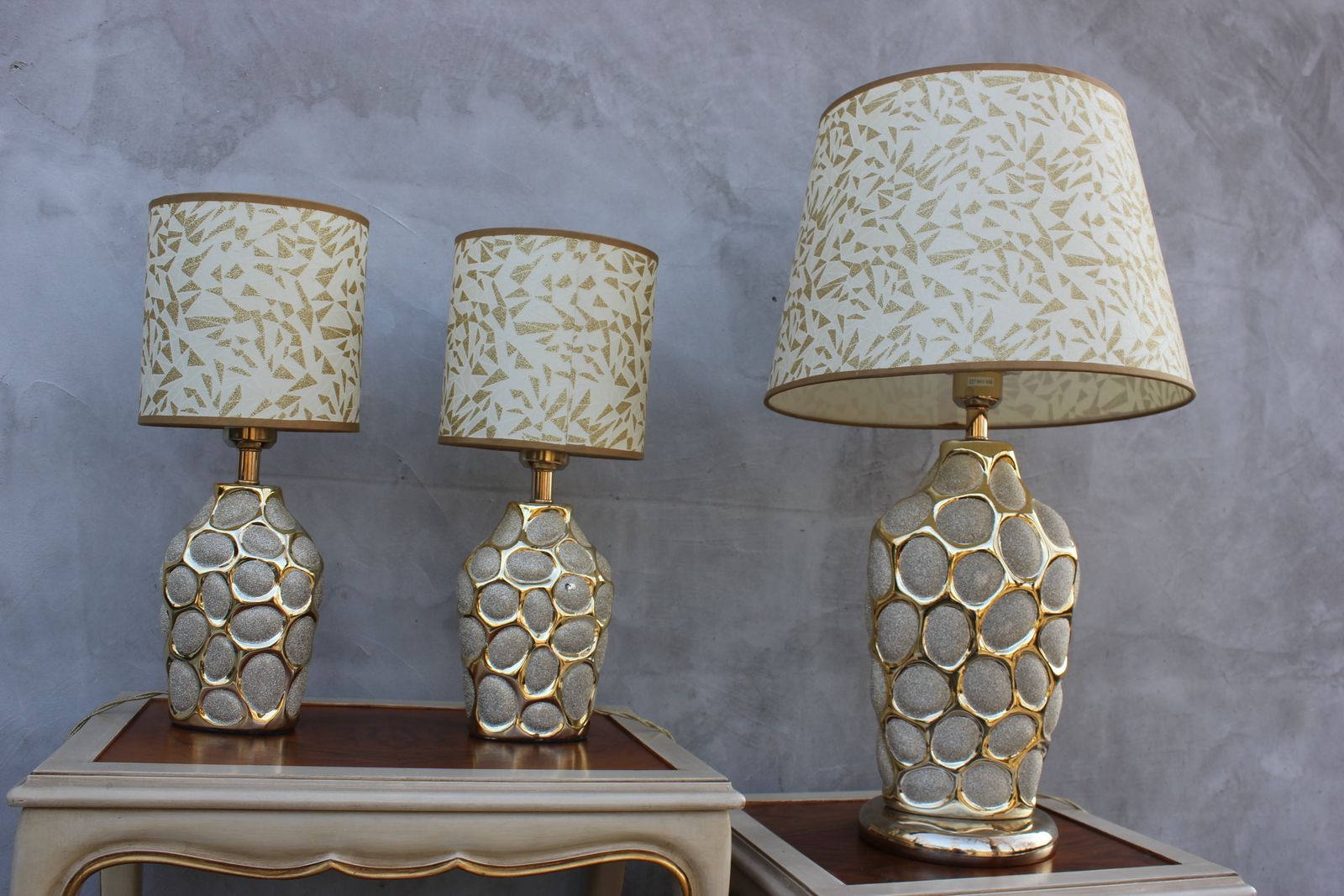 Three Italian Bedsides Lamps Hollywood Regency Style Table Lamps Set