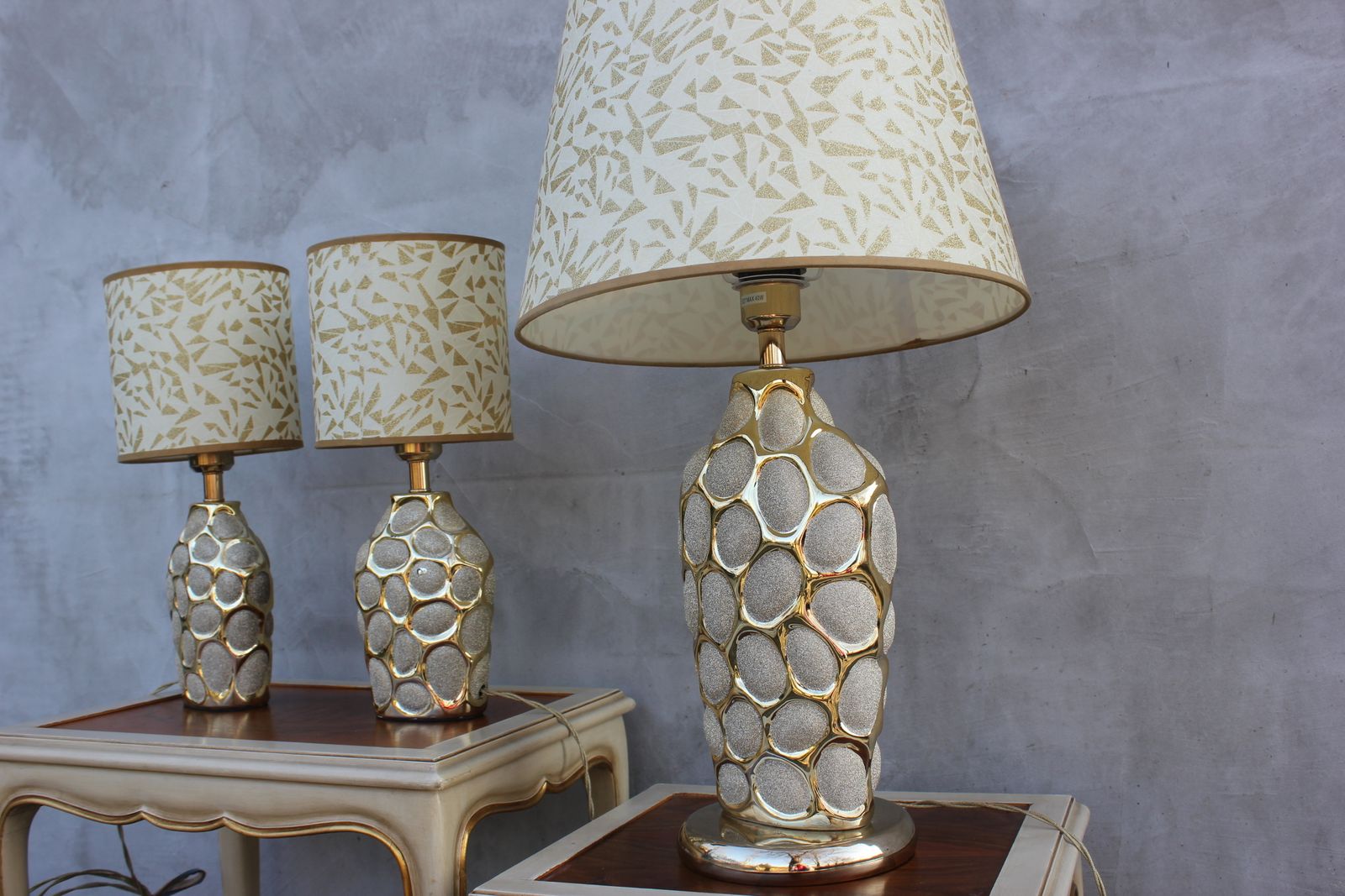 Three Italian Bedsides Lamps Hollywood Regency Style Table Lamps Set photo furniture