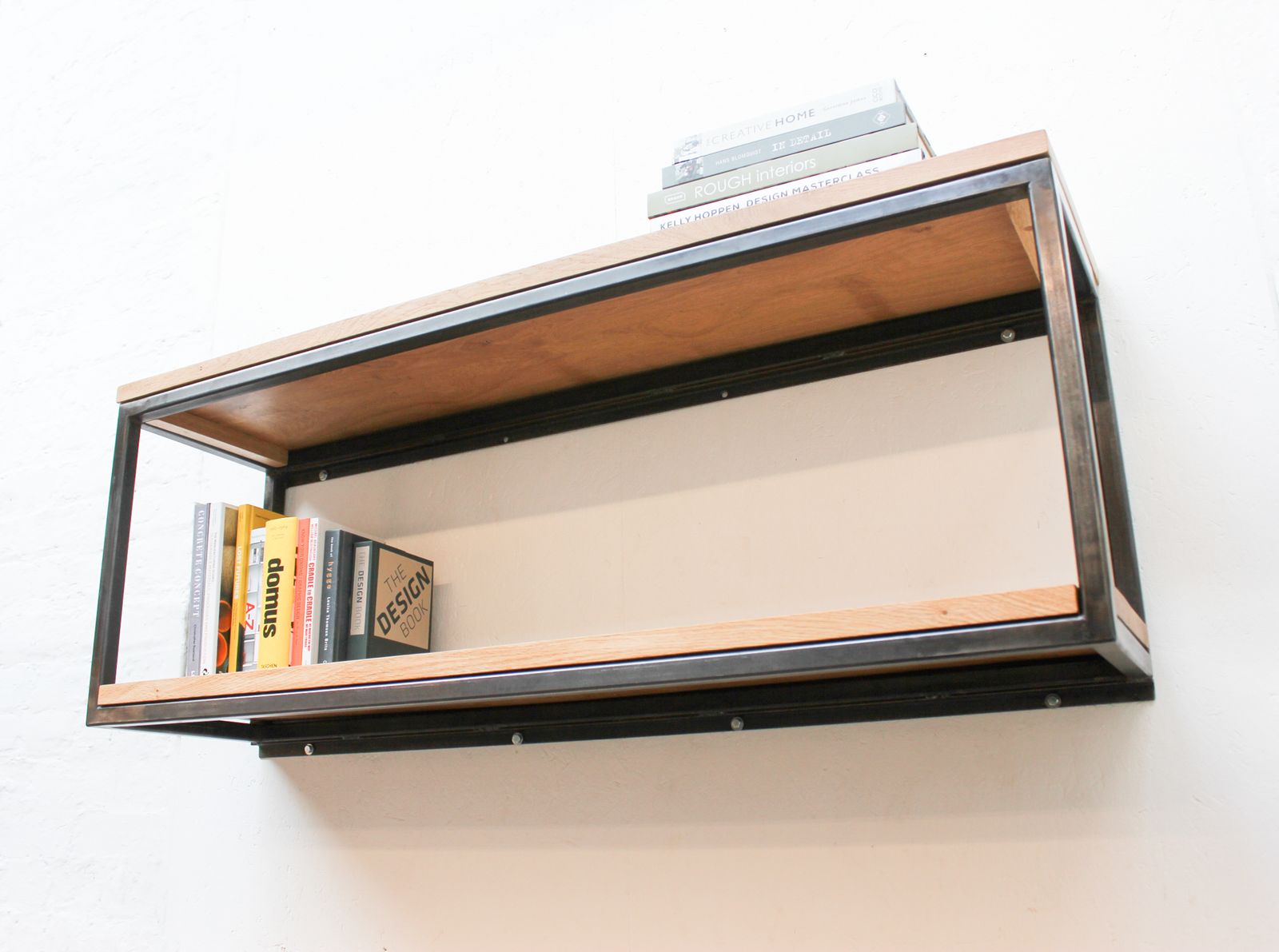 photo furniture Orla Welded Dark Steel Box Section And Premium Oak Shelves
