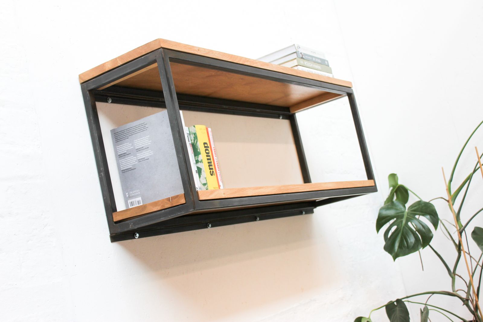 Orla Welded Dark Steel Box Section And Premium Oak Shelves