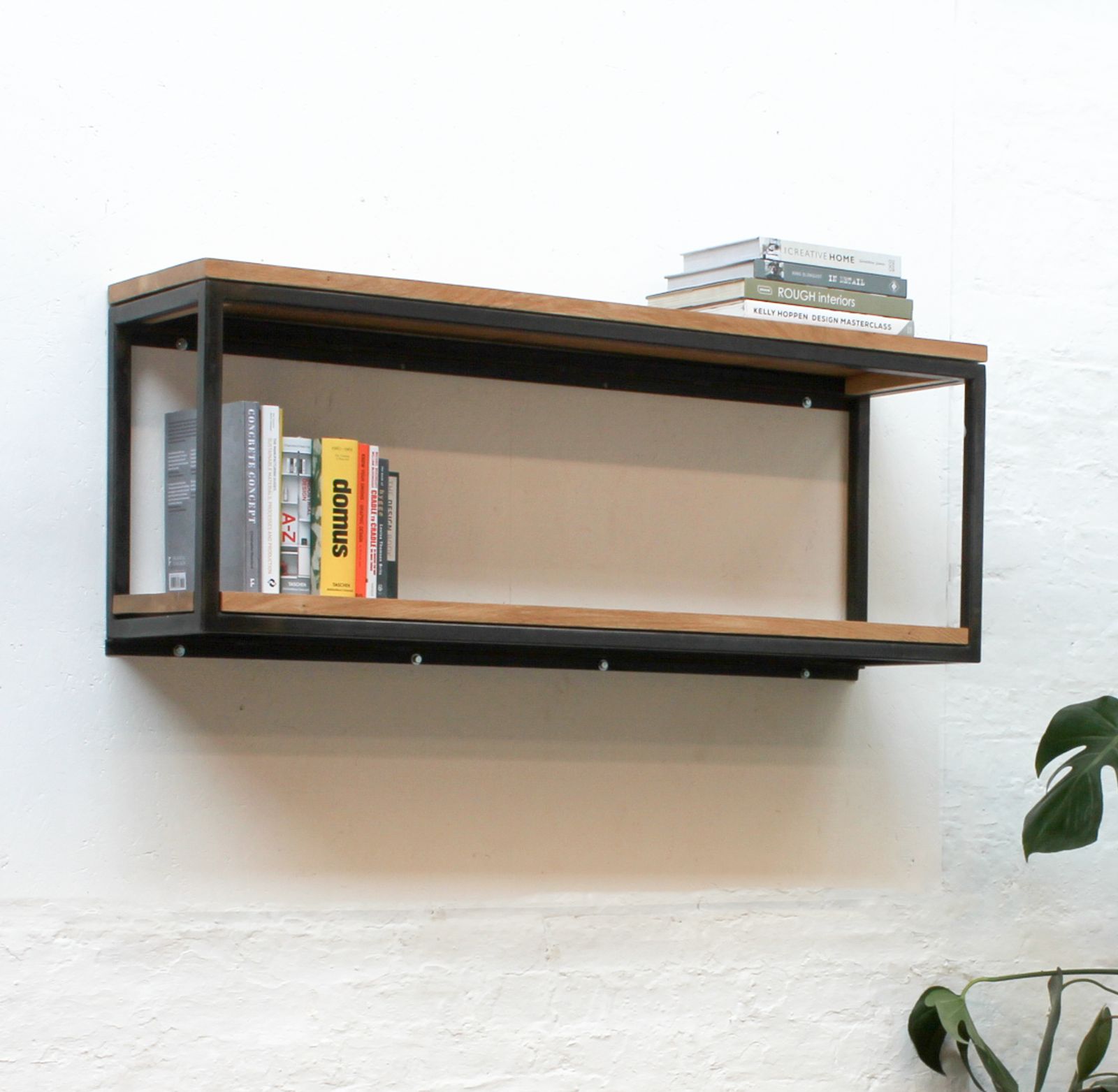 photo for sale Orla Welded Dark Steel Box Section And Premium Oak Shelves