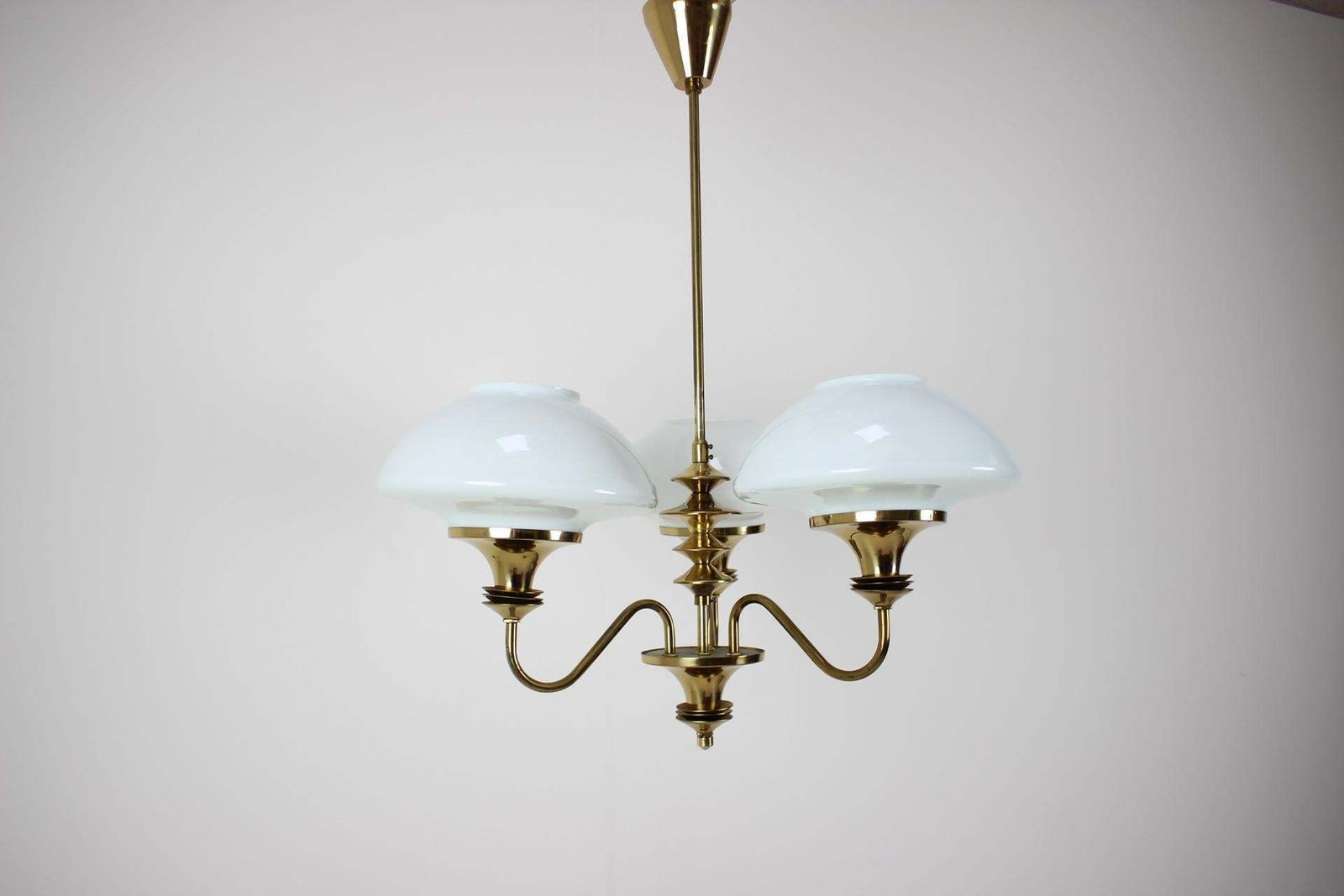 Mid Century Brass Chandelier, Czechoslovakia, 1970s, Made In Jablonec Glassworks photo furniture