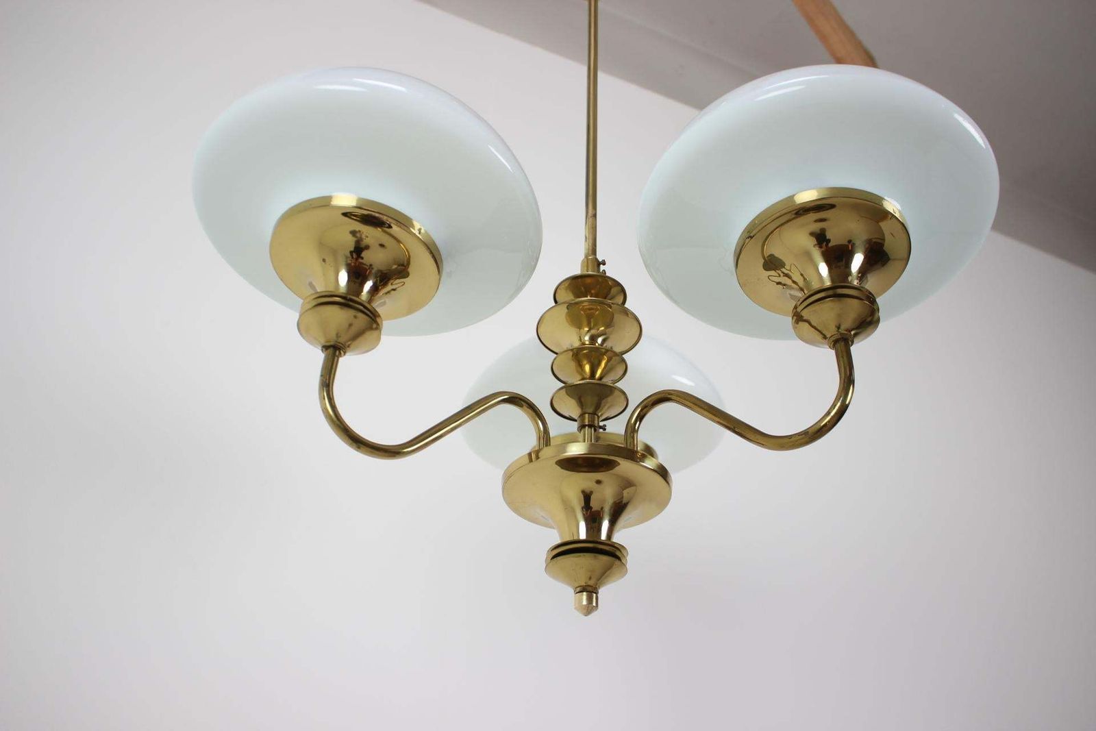 Mid Century Brass Chandelier, Czechoslovakia, 1970s, Made In Jablonec Glassworks photo 608.0