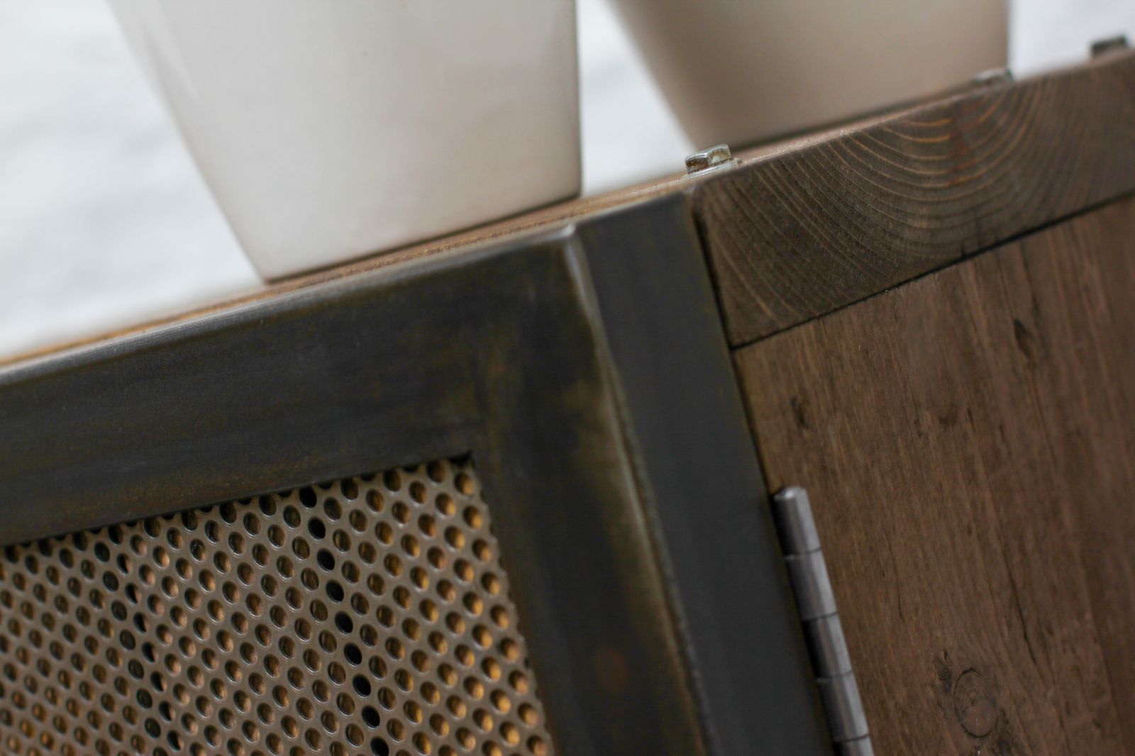 Louisa Reclaimed Scaffolding Board Media Unit With Slatted Wood And Perforated Steel Clad Doors photo furniture