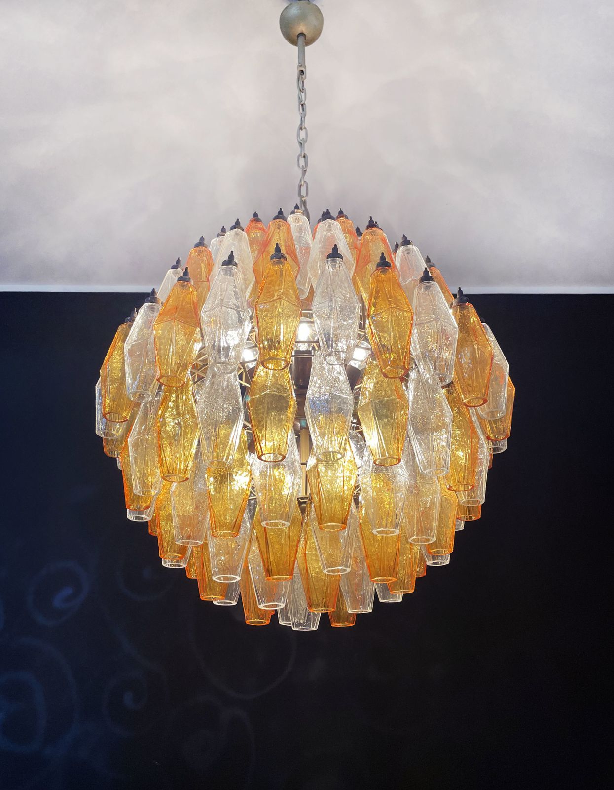 Amazing Spherical Murano Poliedri Candelier   140 Amber And Clear Poliedri photo buy