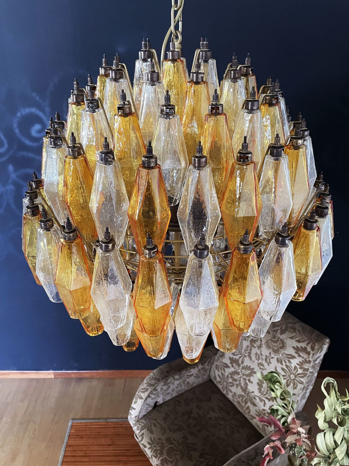 photo furniture Amazing Spherical Murano Poliedri Candelier   140 Amber And Clear Poliedri