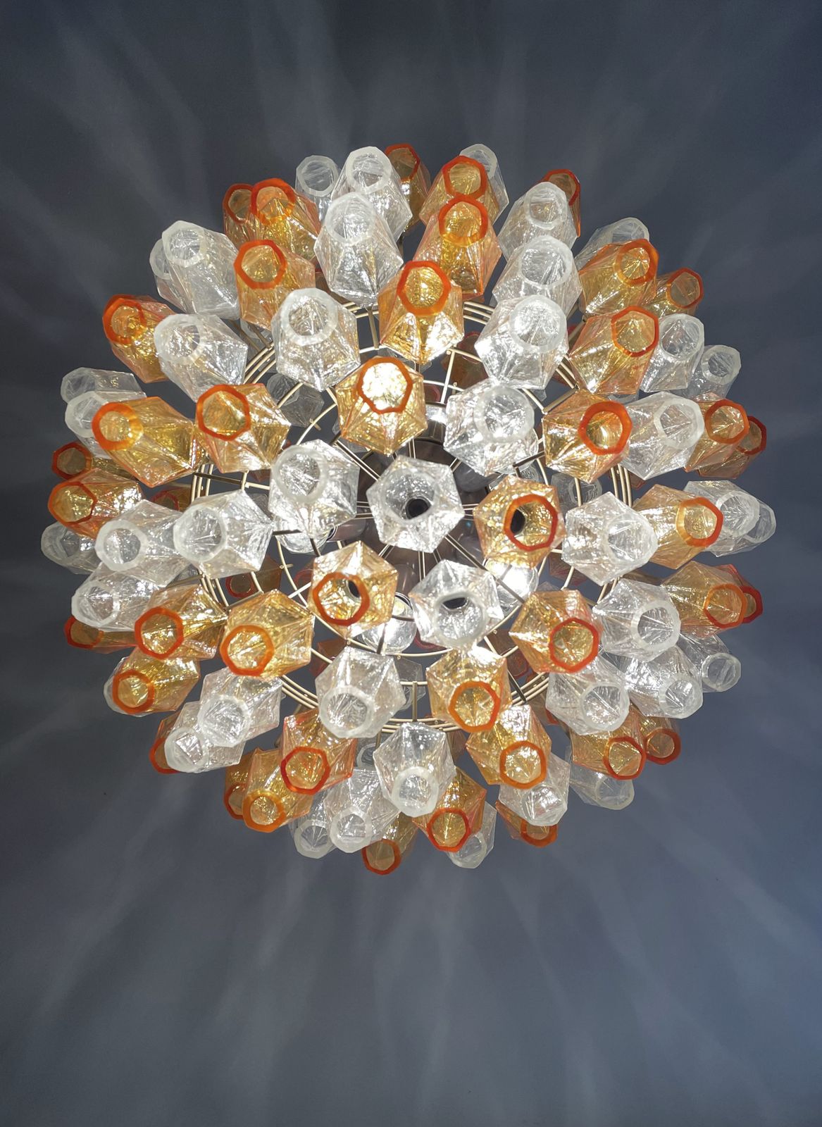 photo buy Amazing Spherical Murano Poliedri Candelier   140 Amber And Clear Poliedri