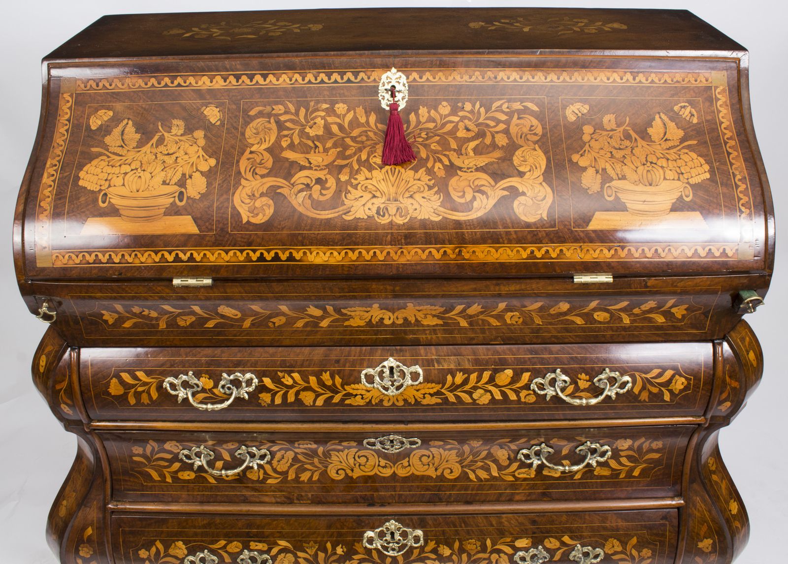 Antique Dutch Burr Walnut Floral Marquetry Bureau C.1780 photo for sale