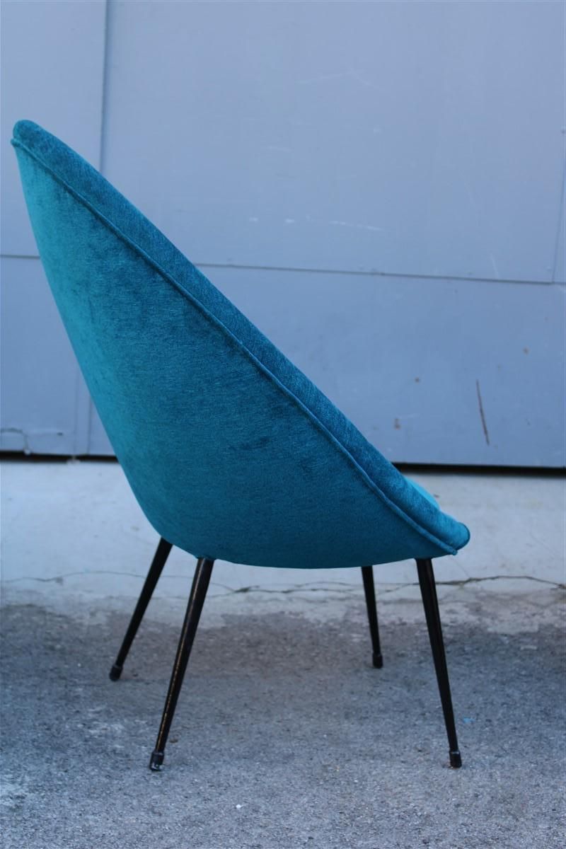 Pair Mid Century Oval Egg Chairs Blu Velvet Ico Parisi Style Italian Design 1950 photo Furniture