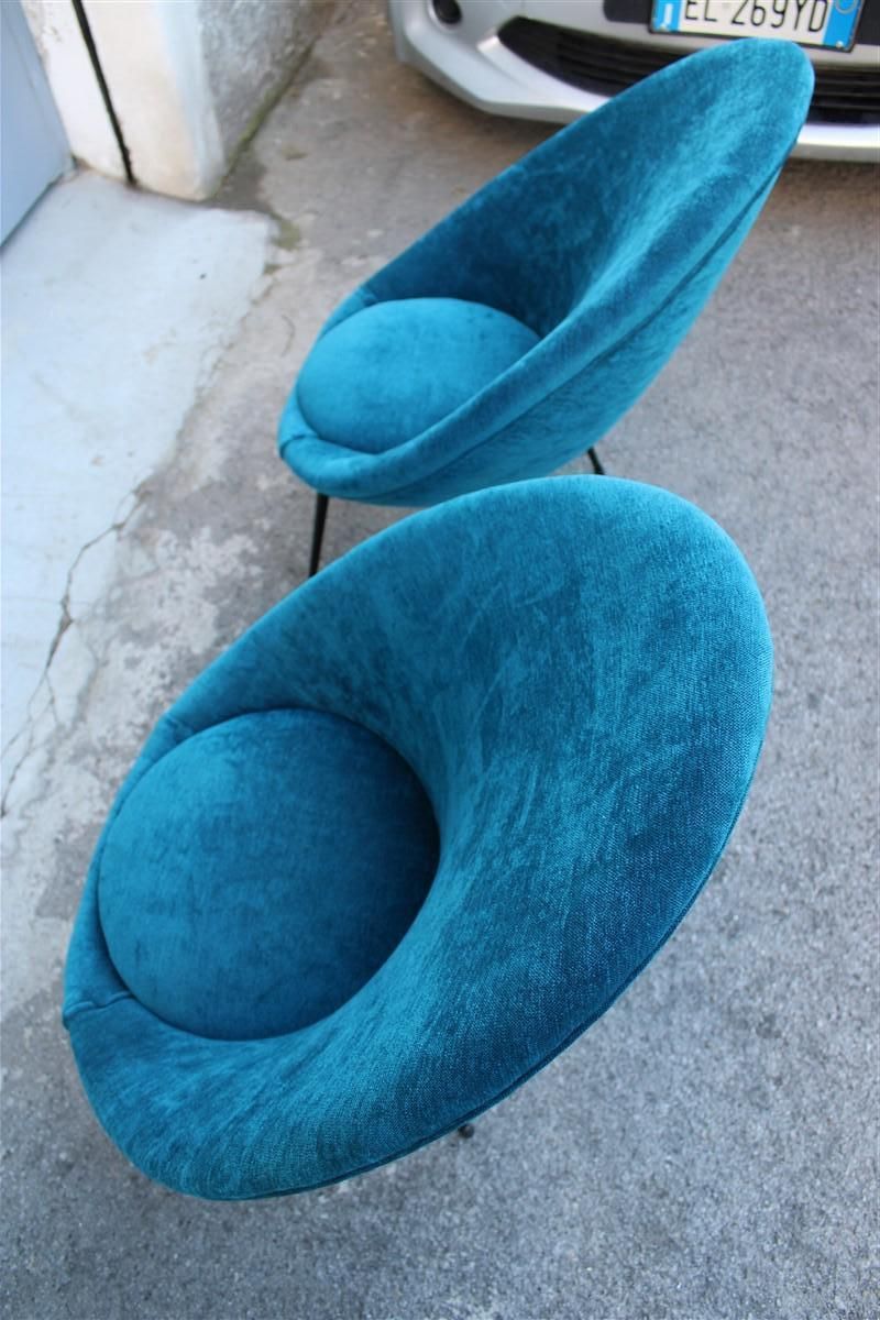 photo buy Pair Mid Century Oval Egg Chairs Blu Velvet Ico Parisi Style Italian Design 1950