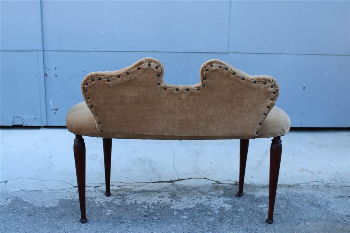 Small 1950s Mid Century Italian Stool In Brown Velvet And Cesare Lacca Design Ma photo vinterior