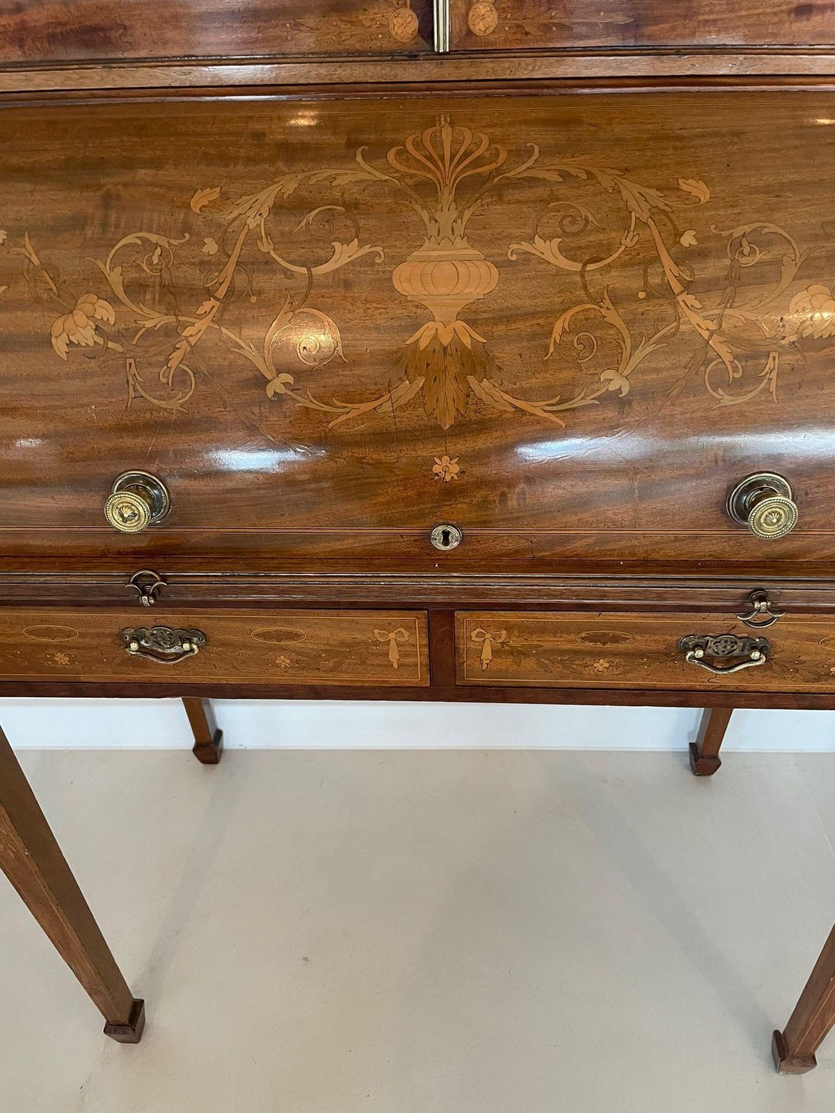 Fine Quality Antique Victorian Mahogany Inlaid Cylinder Bookcase photo Furniture