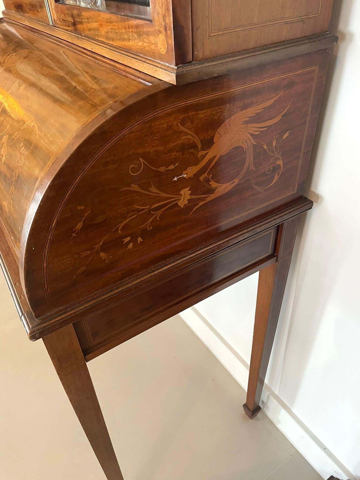 Fine Quality Antique Victorian Mahogany Inlaid Cylinder Bookcase photo buy