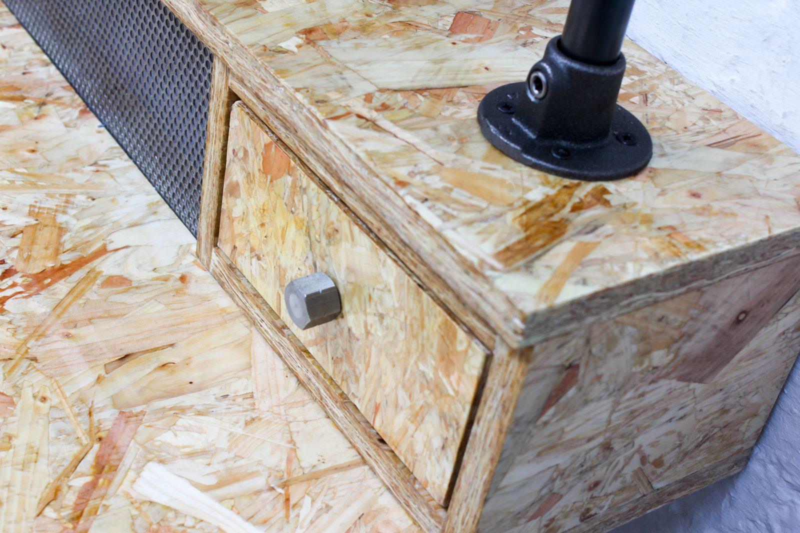 Pinder Highly Gloss Lacquered Osb Industrial Desk With Storage Drawers And Perforated Steel Radiator Hiding Detail photo for sale