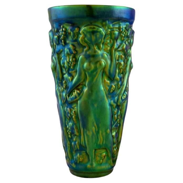 Zsolnay Vase In Glazed Ceramics With Women Picking Grapes  Mid 20th C