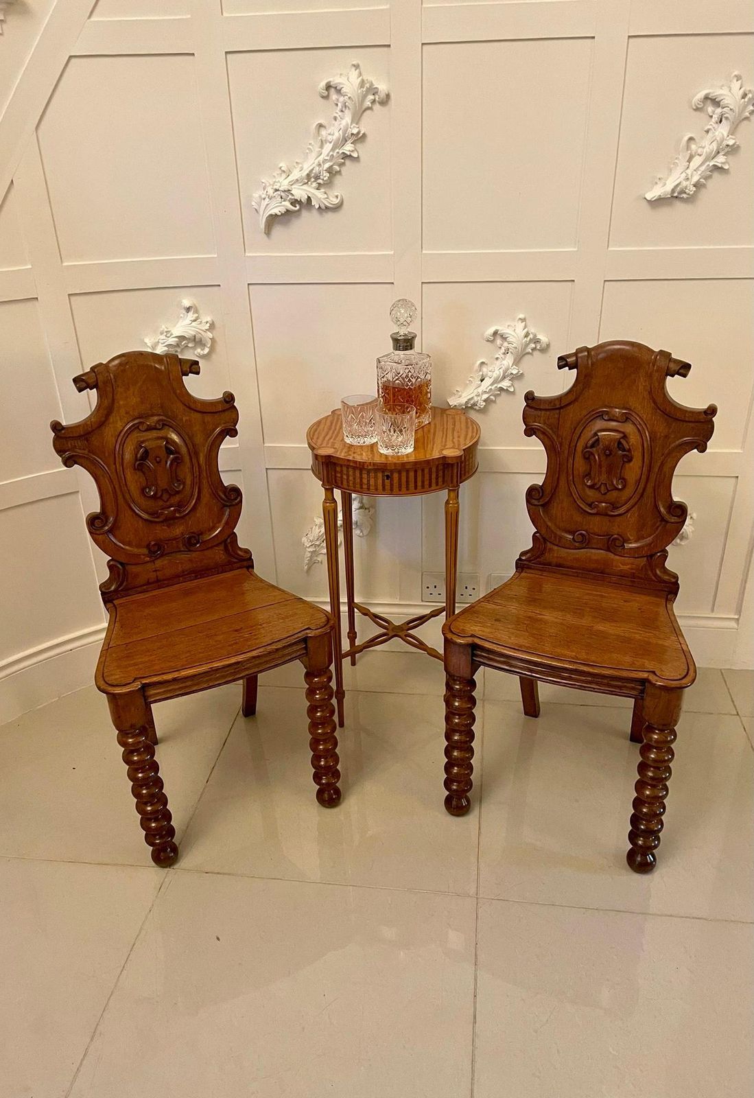 Pair Of Antique Victorian Carved Oak Hall Chairs photo furniture
