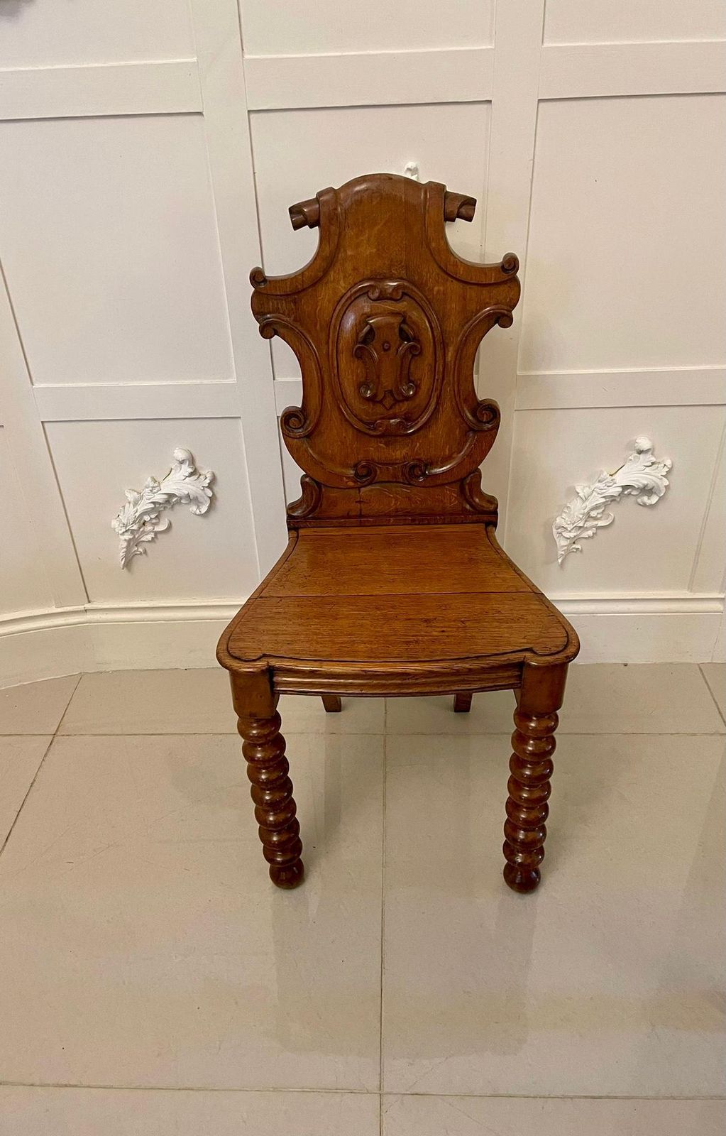 Pair Of Antique Victorian Carved Oak Hall Chairs photo Furniture