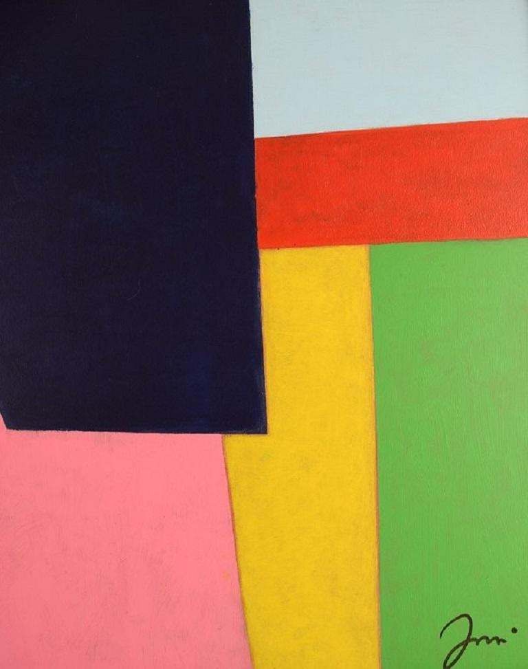 European Artist Oil On Board Geometric Composition Late 20th Century photo for sale