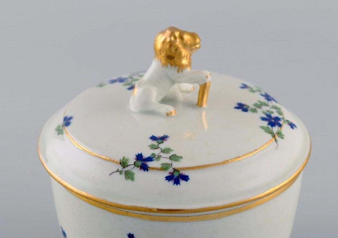 Antique German Sugar Bowl In Hand Painted Porcelain With Flowers And Gold Edges photo for sale