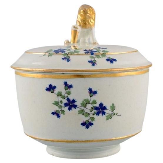 Antique German Sugar Bowl In Hand Painted Porcelain With Flowers And Gold Edges photo vinterior