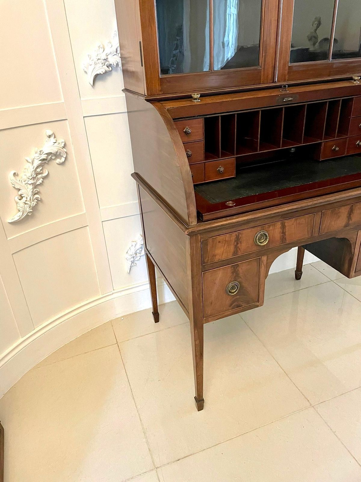 Furniture Antique Edwardian Quality Mahogany Cylinder Bookcase photo