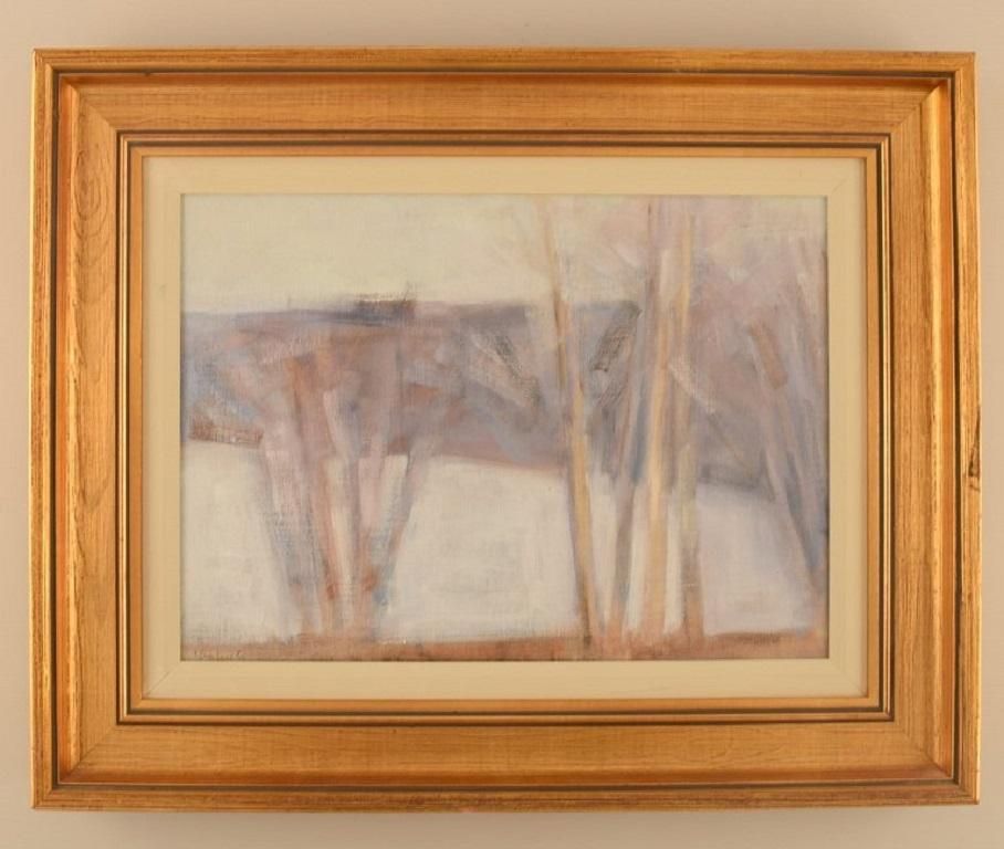 Lennart Palmér, Sweden, Oil On Canvas, Modernist Landscape With Trees photo furniture
