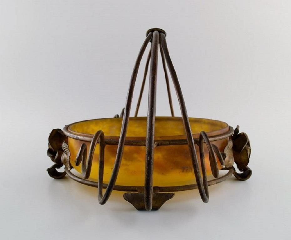 Muller Frères, Luneville, Bowl In Mouth Blown Art Glass With Handle photo Home Decor