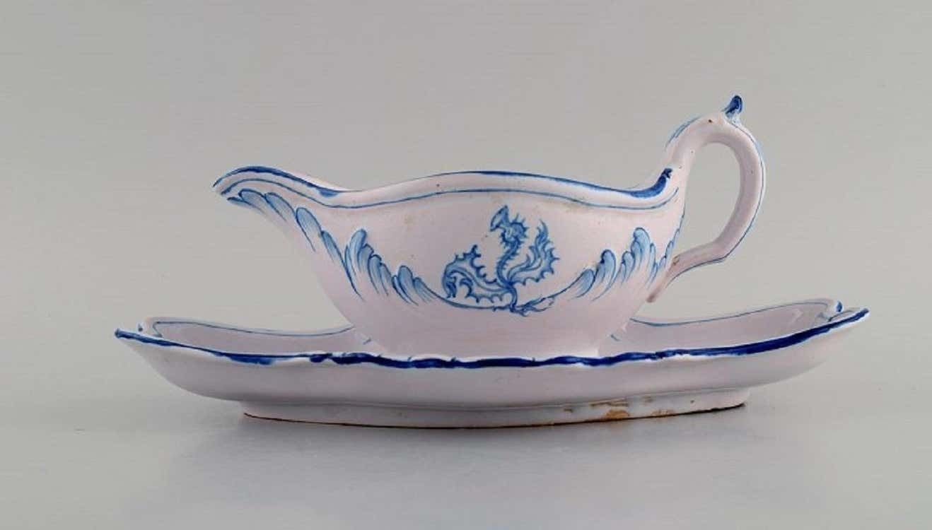 Emile Gallé For St. Clement, Nancy, Antique Sauce Boat In Hand Painted Faience photo furniture