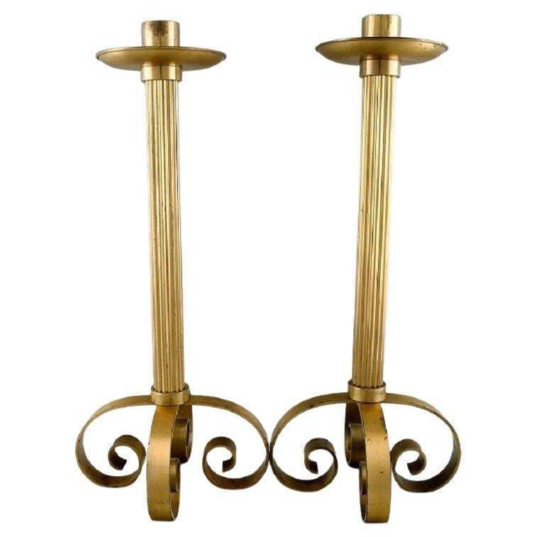 Ivar ålenius Björk For Ystad Metal, Two Colossal Brass Floor Candlesticks