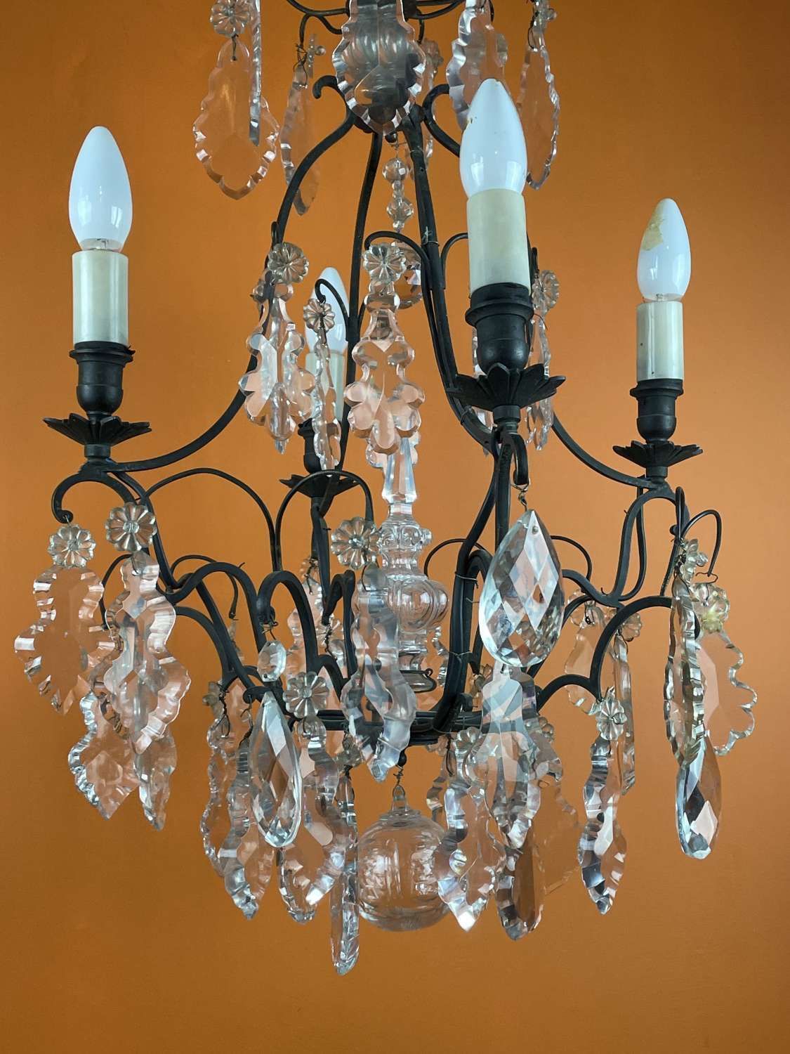 Vintage French Cut Glass Cage Chandelier photo for sale