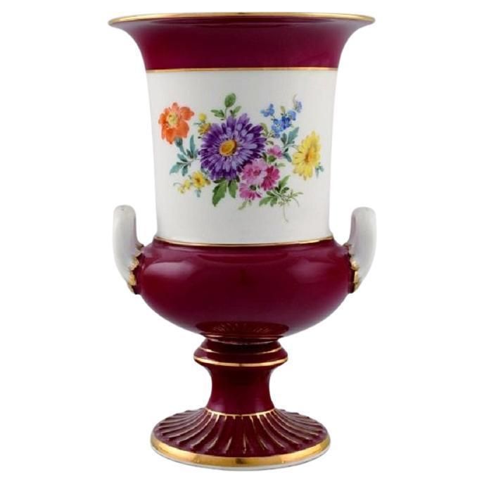 Antique Meissen Porcelain Vase With Hand Painted Flowers